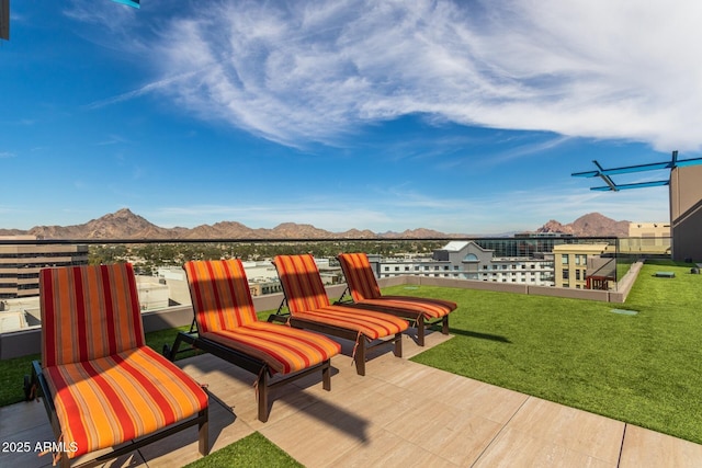 view of patio featuring a mountain view