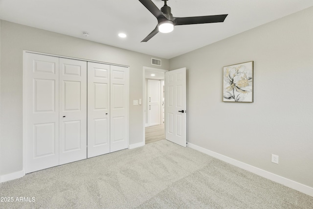 10538 E Gold Dust Cir, Scottsdale, AZ 85258 - unfurnished bedroom with carpet, a closet, recessed lighting, and a ceiling fan