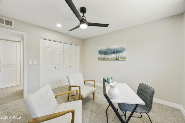 10538 E Gold Dust Cir, Scottsdale, AZ 85258 - office with a ceiling fan, carpet flooring, and recessed lighting