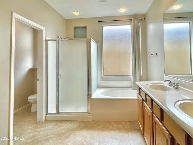 3421 W Warren Dr, Anthem, AZ 85086 - bathroom featuring a stall shower, tile patterned floors, a sink, a garden tub, and double vanity
