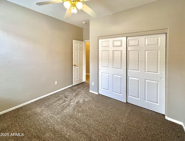 3421 W Warren Dr, Anthem, AZ 85086 - unfurnished bedroom with baseboards, carpet flooring, ceiling fan, and a closet