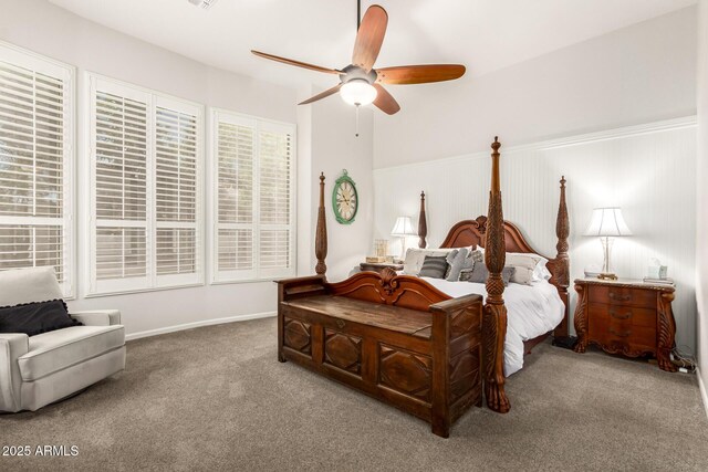 carpeted bedroom featuring a ceiling fan