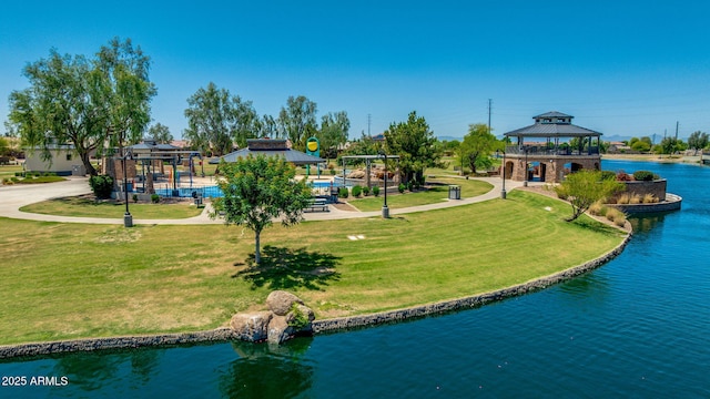 3400 S Whetstone Pl, Chandler, AZ 85286 - view of home's community with a gazebo, a lawn, and a water view