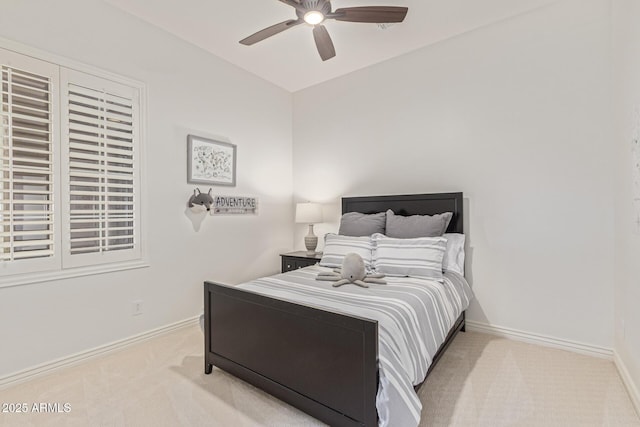 3400 S Whetstone Pl, Chandler, AZ 85286 - bedroom with light colored carpet, baseboards, and ceiling fan