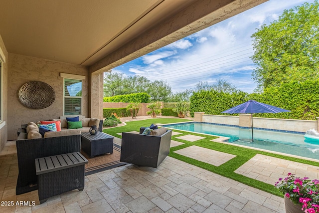 3400 S Whetstone Pl, Chandler, AZ 85286 - fenced backyard featuring a patio area and an outdoor hangout area