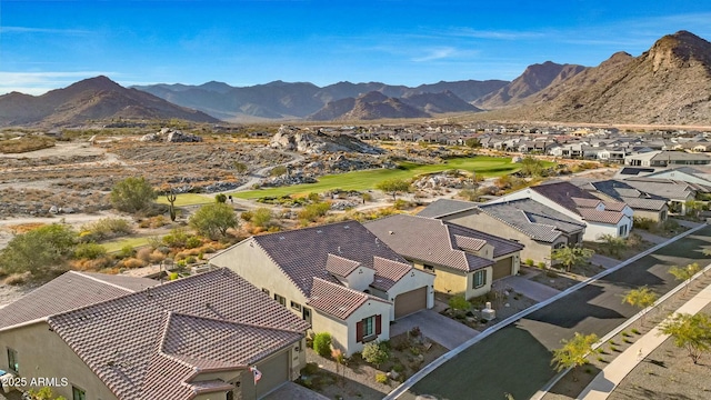 drone / aerial view featuring a mountain view