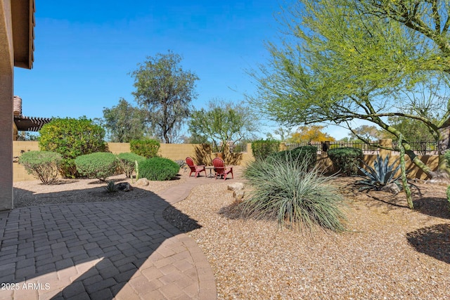 view of yard featuring a fenced backyard and a patio
