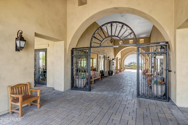 exterior space with stucco siding
