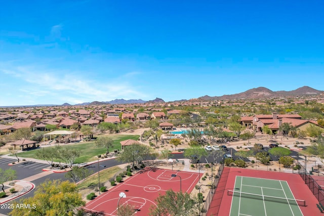 birds eye view of property featuring a residential view and a mountain view