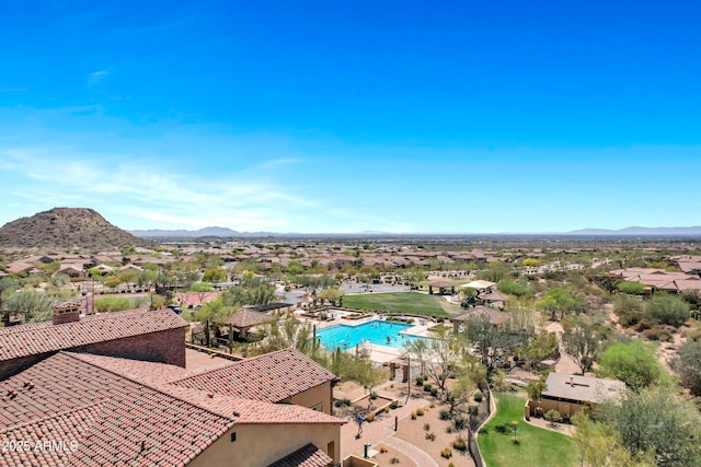 drone / aerial view with a mountain view