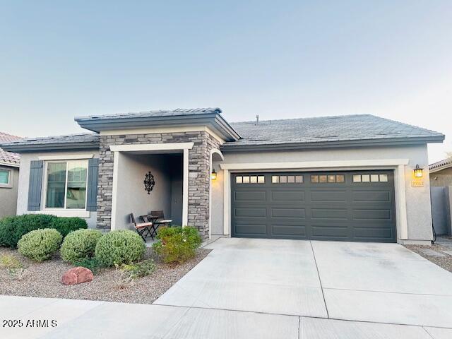 prairie-style house with a garage