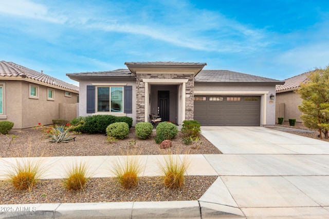 prairie-style home with a garage