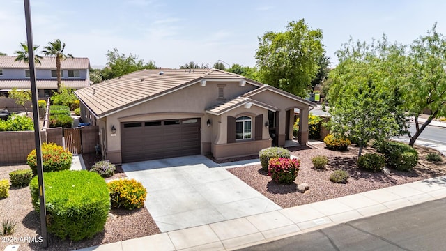 2507 E Eleana Ln, Gilbert, AZ 85298 - view of front of property with driveway, a garage, stucco siding, and fence
