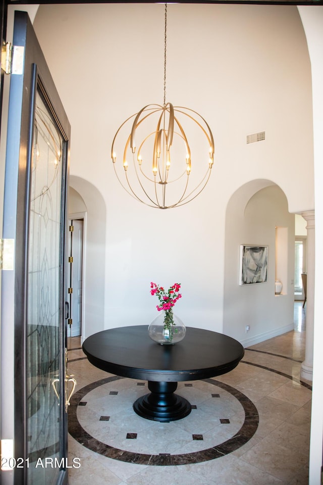 dining area with a chandelier