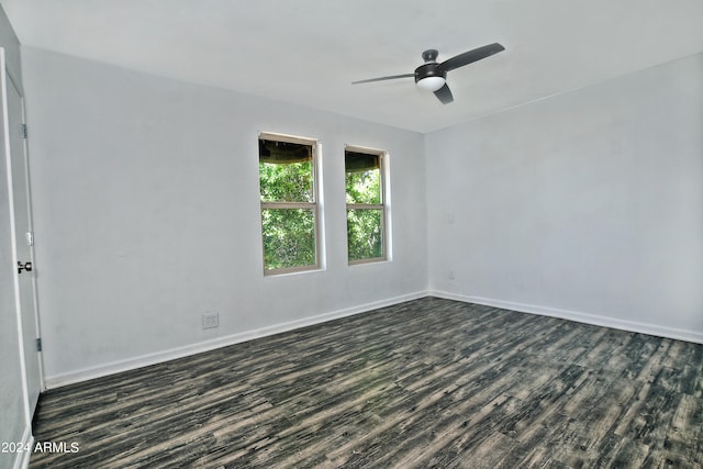 unfurnished room featuring ceiling fan and hardwood / wood-style floors