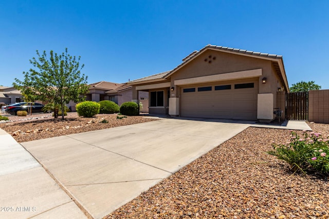 3719 E Sandy Way, Gilbert, AZ 85297 - ranch-style home with stucco siding, a garage, driveway, and a tiled roof