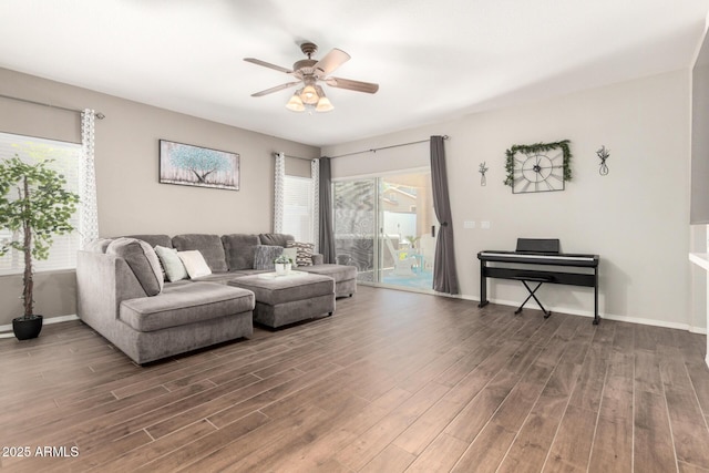 3719 E Sandy Way, Gilbert, AZ 85297 - living area with ceiling fan and wood finished floors