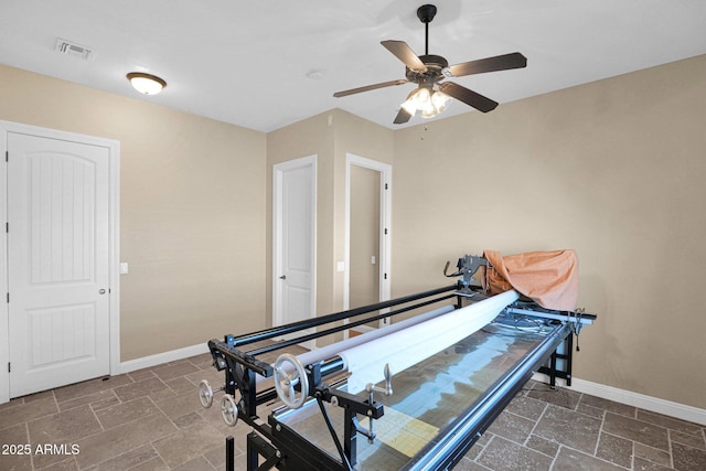 recreation room featuring ceiling fan