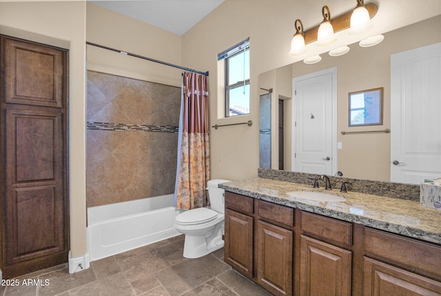 full bathroom featuring toilet, vanity, and shower / bath combo