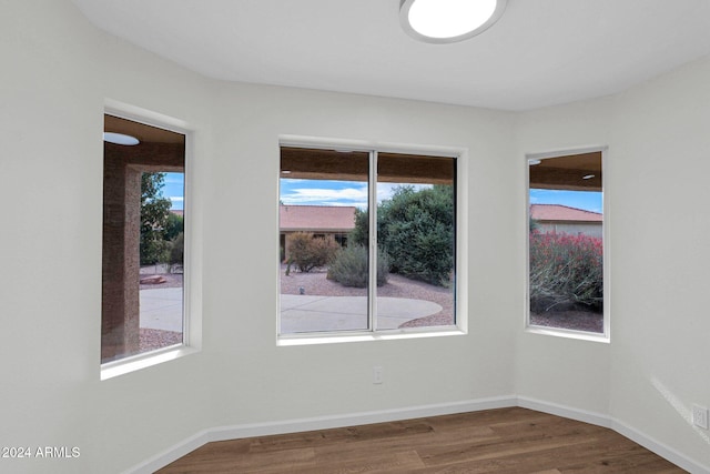 spare room featuring plenty of natural light and hardwood / wood-style floors