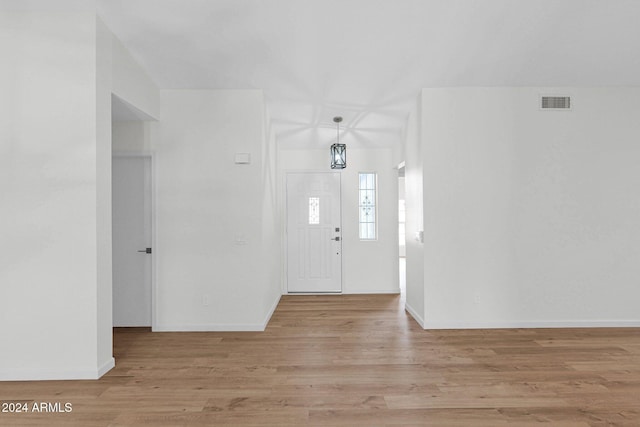 foyer entrance with light hardwood / wood-style floors