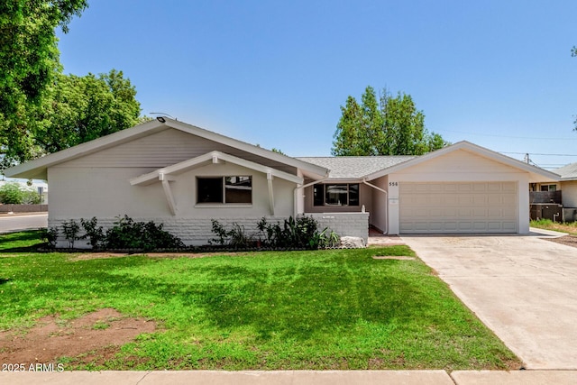 556 S Forest, Mesa, AZ 85204 - ranch-style home featuring a garage, a front lawn, driveway, and brick siding
