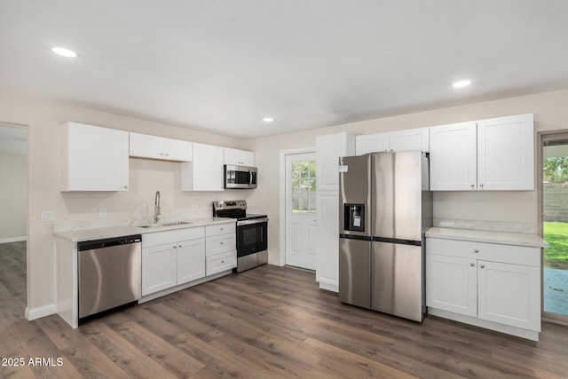 556 S Forest, Mesa, AZ 85204 - kitchen featuring stainless steel appliances, dark wood-type flooring, light countertops, white cabinetry, and recessed lighting
