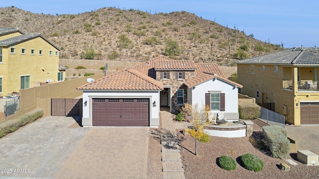 view of front of property with a mountain view