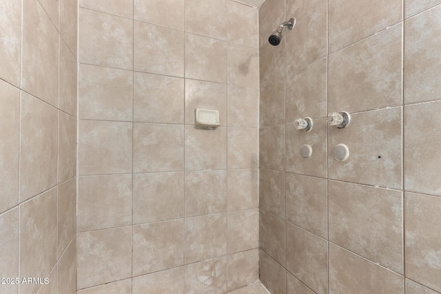 interior details with a tile shower