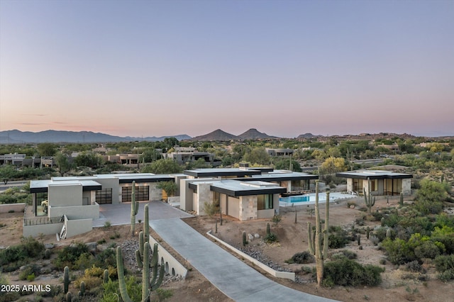 exterior space featuring a mountain view