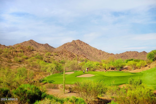 view of property's community featuring a mountain view and a lawn