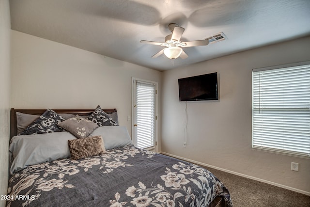 bedroom featuring carpet and ceiling fan