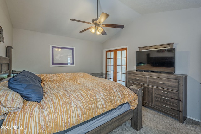 5911 E Evergreen St, Mesa, AZ 85205 - carpeted bedroom featuring french doors, vaulted ceiling, and ceiling fan