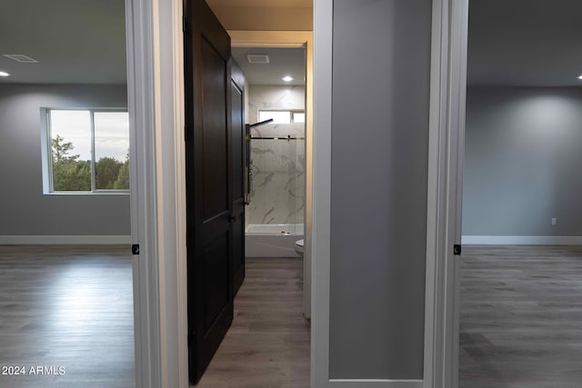 corridor featuring wood-type flooring