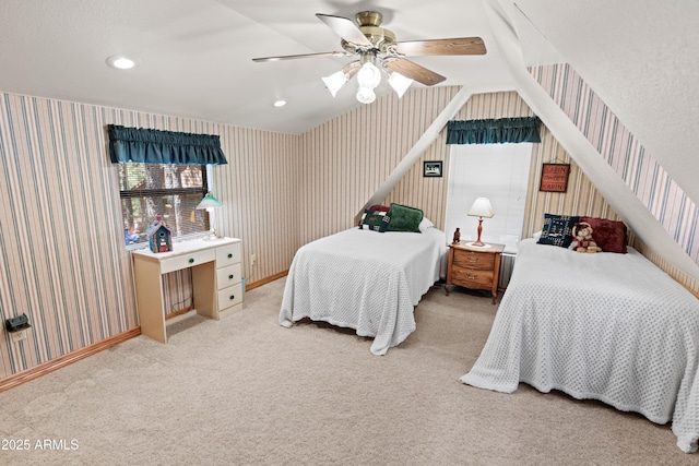 3910 Larson Loop, Forest Lakes, AZ 85931 - bedroom featuring wallpapered walls, carpet, a ceiling fan, and recessed lighting
