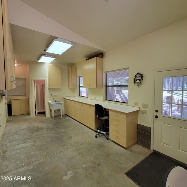 3910 Larson Loop, Forest Lakes, AZ 85931 - home office featuring concrete floors and vaulted ceiling