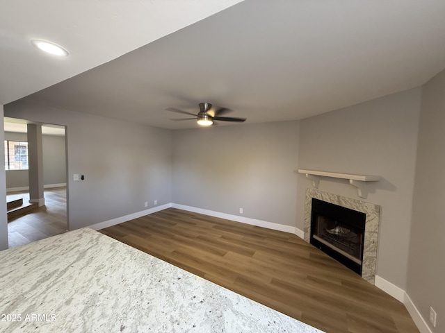 170 E Guadalupe Rd Unit 173, Gilbert, AZ 85234 - unfurnished living room with ceiling fan, wood finished floors, baseboards, and recessed lighting