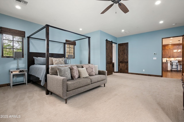 8454 E Leaning Rock Rd, Scottsdale, AZ 85266 - bedroom featuring recessed lighting, visible vents, light colored carpet, and baseboards