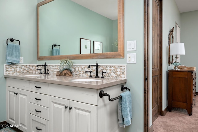 8454 E Leaning Rock Rd, Scottsdale, AZ 85266 - full bathroom with a sink, decorative backsplash, and double vanity