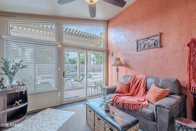 490 W Encinas St, Gilbert, AZ 85233 - living room with a ceiling fan and a textured wall