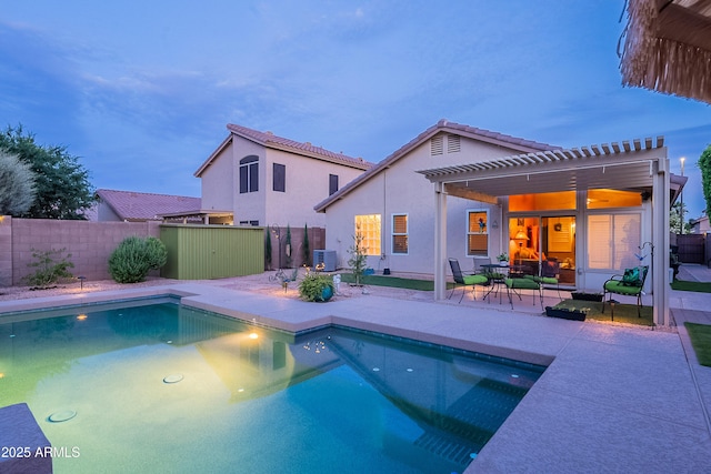 490 W Encinas St, Gilbert, AZ 85233 - view of pool with a pergola, central AC, a patio area, and a fenced backyard