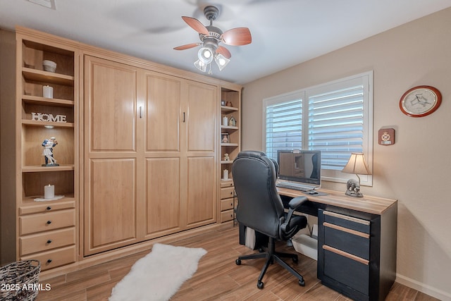 490 W Encinas St, Gilbert, AZ 85233 - office featuring light wood-style flooring, ceiling fan, and baseboards