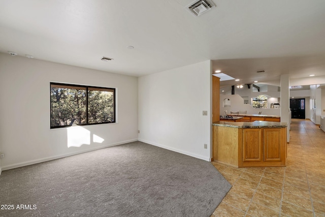 interior space with baseboards, visible vents, and a sink