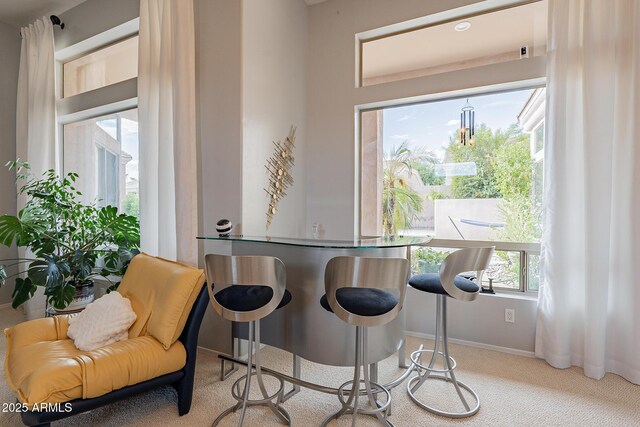 9678 E Voltaire Dr, Scottsdale, AZ 85260 - dining space featuring carpet, baseboards, and a dry bar