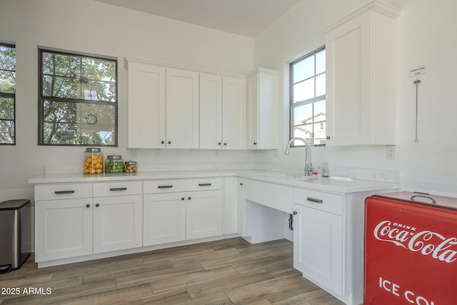 kitchen featuring white cabinetry and hardwood / wood-style flooring