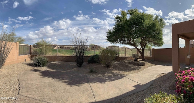 view of yard featuring a patio area and a fenced backyard