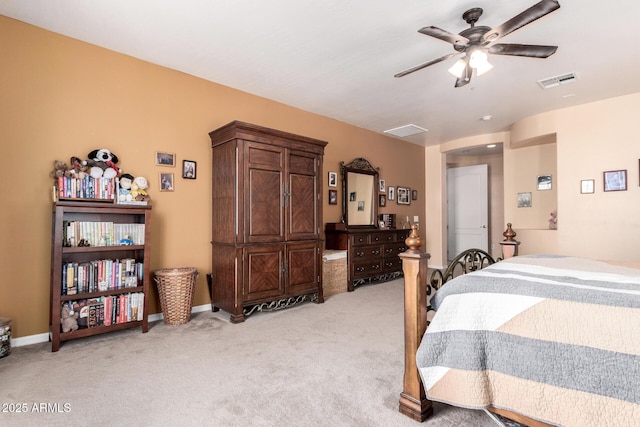 4125 W Lydia Ln, Phoenix, AZ 85041 - bedroom with baseboards, ceiling fan, visible vents, and light colored carpet