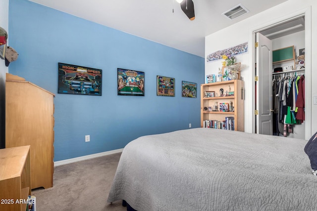 4125 W Lydia Ln, Phoenix, AZ 85041 - carpeted bedroom featuring a closet, baseboards, ceiling fan, and visible vents