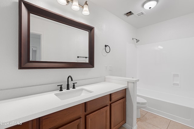 full bathroom with tile patterned flooring, vanity, toilet, and shower / washtub combination