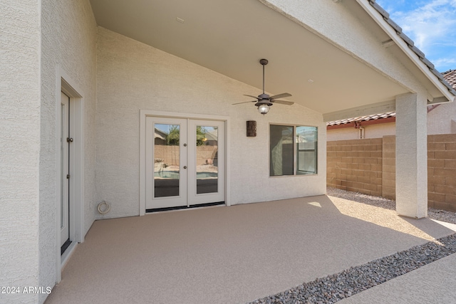 view of patio / terrace with french doors and ceiling fan